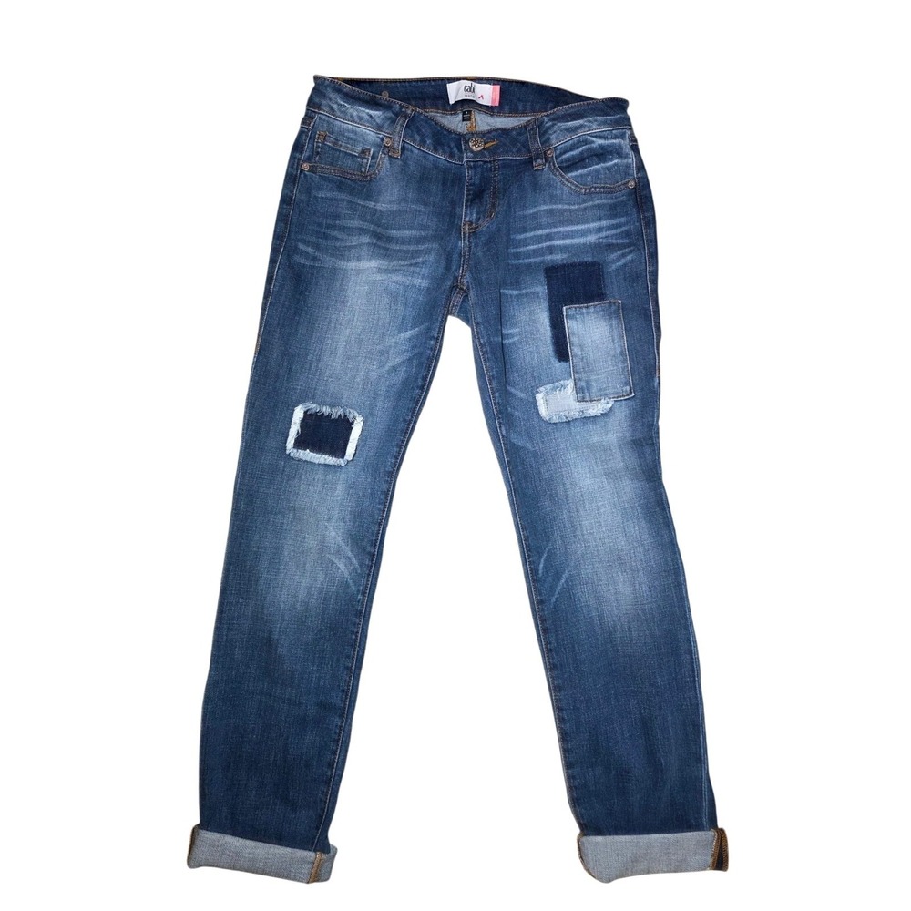 Cabi Patchwork Slim Boyfriend‎ Boho Mid/low Rise Stretch Ankle Jeans 4 (32x30.5)